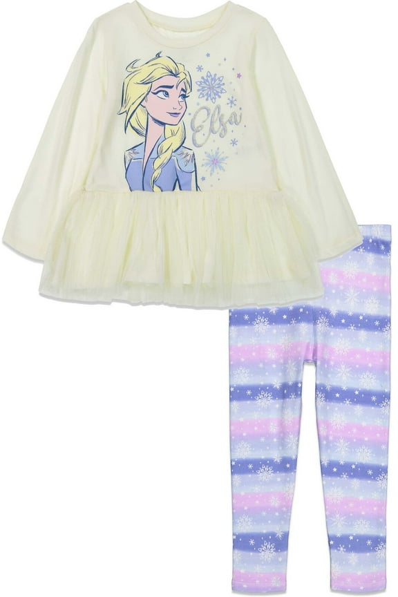 Frozen Elsa Little Girls T-Shirt and Leggings Outfit Set Toddler to Big Kid