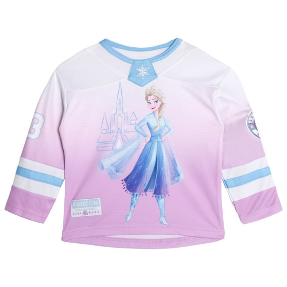 Disney Frozen Elsa Mesh Hockey Jersey Long Sleeve T-Shirt Toddler to Big Kid