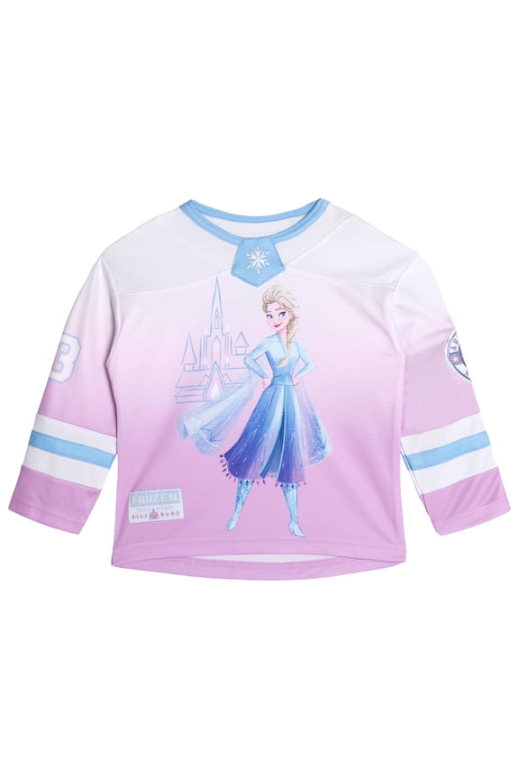 Frozen Elsa Mesh Hockey Jersey Long Sleeve T-Shirt Toddler to Big Kid