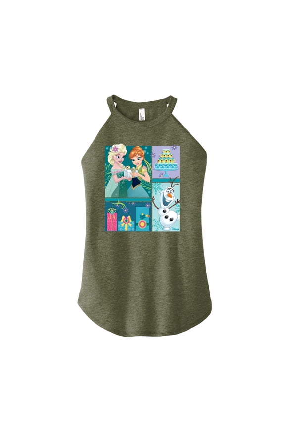 Frozen - Elsa, Olaf & Anna Birthday Celebration - Juniors High Neck Tank Top