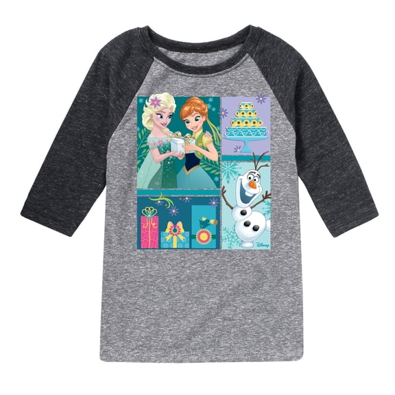 Disney Frozen - Elsa, Olaf & Anna Birthday Celebration - Toddler & Youth Raglan Graphic T-Shirt