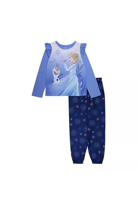 Frozen Elsa, Olaf and Bruni Girl's 2-Piece Polyester Flannel Pajama Set (Size 6)