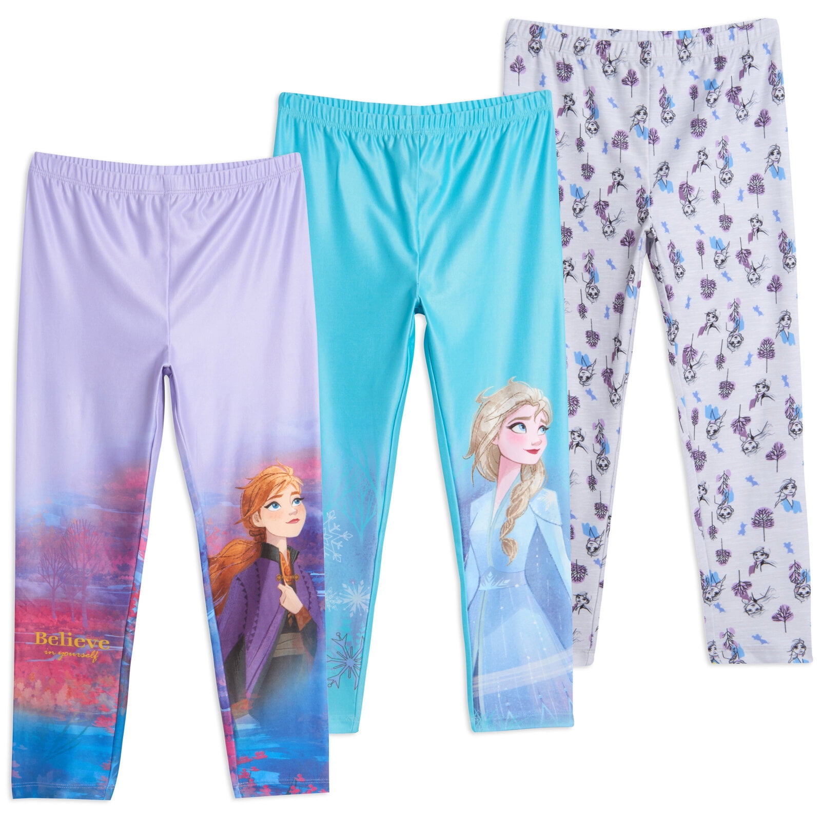 Disney Frozen Elsa Princess Anna Big Girls 3 Pack Leggings Toddler to ...