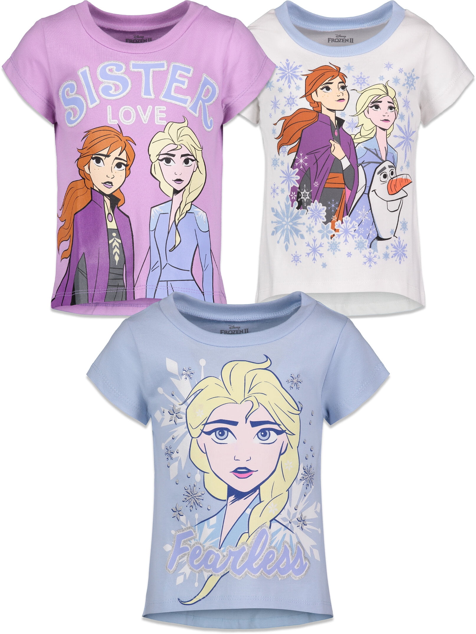 Disney Frozen Elsa Princess Anna Big Girls 3 Pack TShirts Toddler to