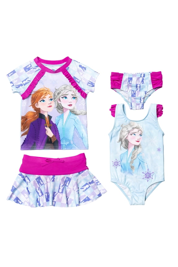 Frozen Elsa Princess Anna Big Girls One Piece Bathing Suit Rash Guard Swim Skirt Modest Swimsuit and Bottom Set Toddler to Big Kid