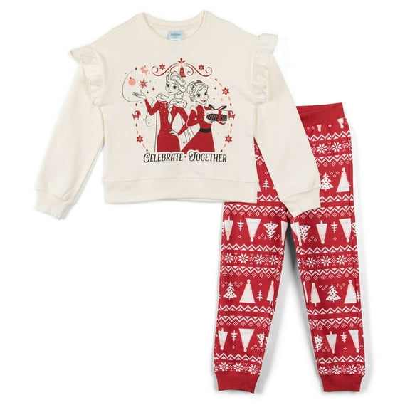 Disney Frozen Elsa Princess Anna Christmas Fleece Pullover Sweatshirt and Jogger Pants Outfit Set Toddler to Big Kid