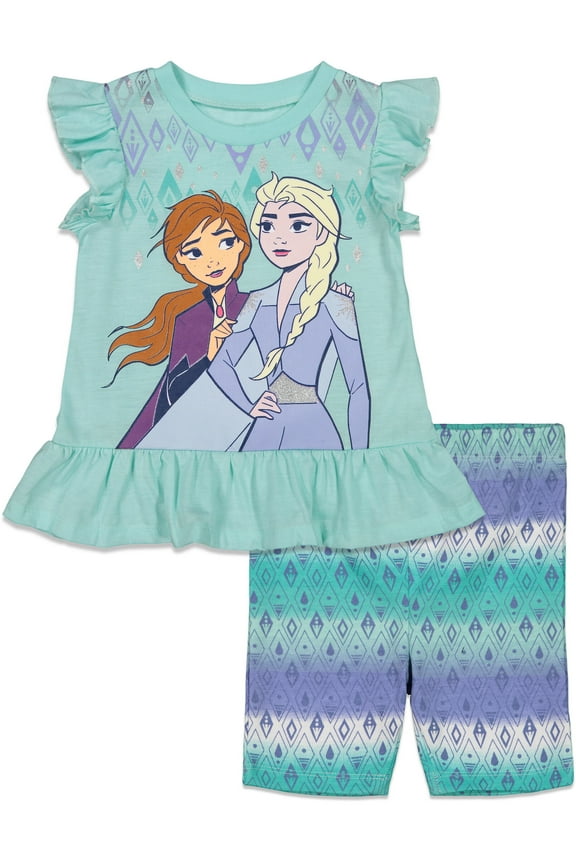 Frozen Elsa Princess Anna Infant Baby Girls Peplum T-Shirt and Shorts Outfit Set Infant to Little Kid