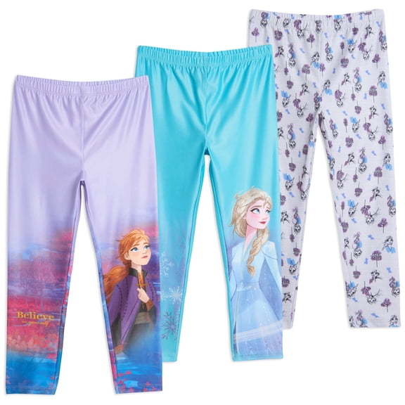 Disney Frozen Elsa Princess Anna Little Girls 3 Pack Leggings Toddler to Big Kid
