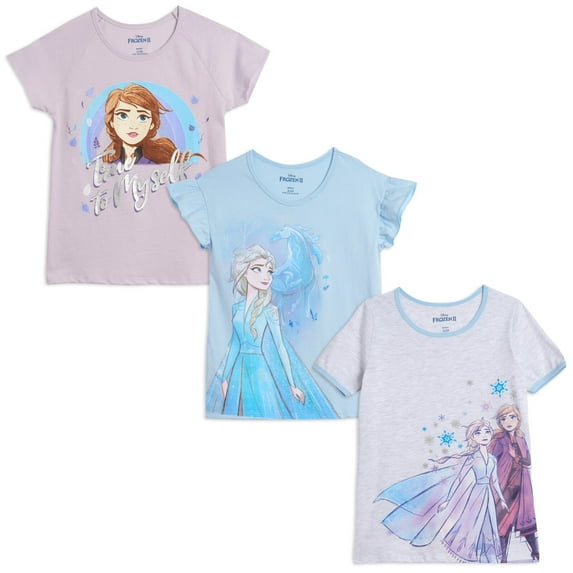 Disney Frozen Elsa Princess Anna Little Girls 3 Pack T-Shirts Toddler to Big Kid