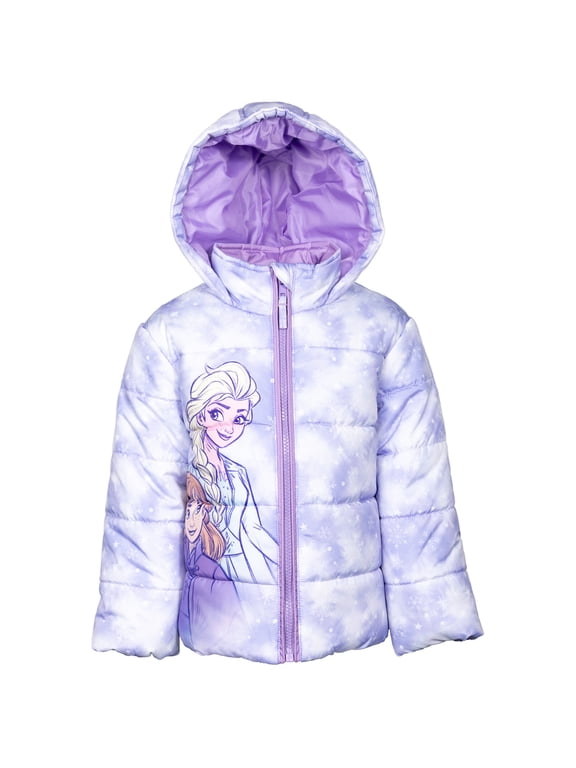 Frozen Elsa Princess Anna Little Girls Zip Up Puffer Jacket Toddler to Little Kid