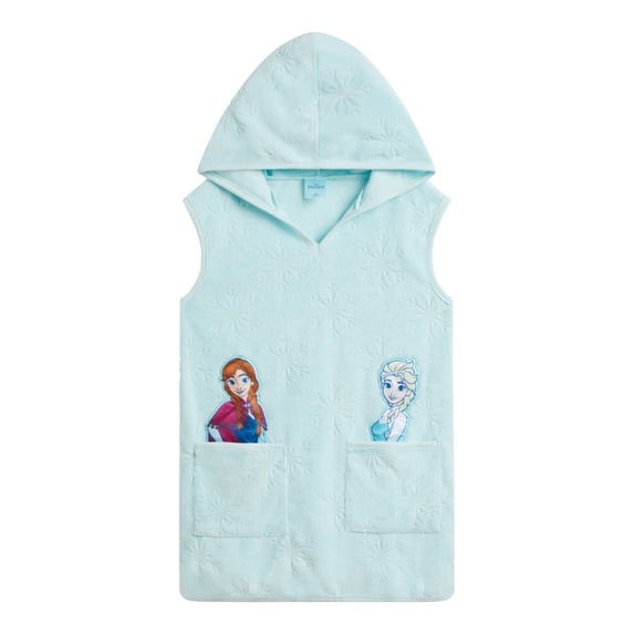 Disney Frozen Toddler Girls' Hooded Terry Cloth Swim Cover-Up Anna and Elsa Light Blue