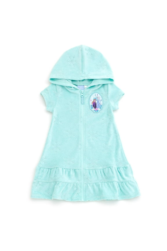 Frozen Elsa Princess Anna Loop Terry Cloth Hooded Zip Up Swim Cover Up Toddler to Little Kid