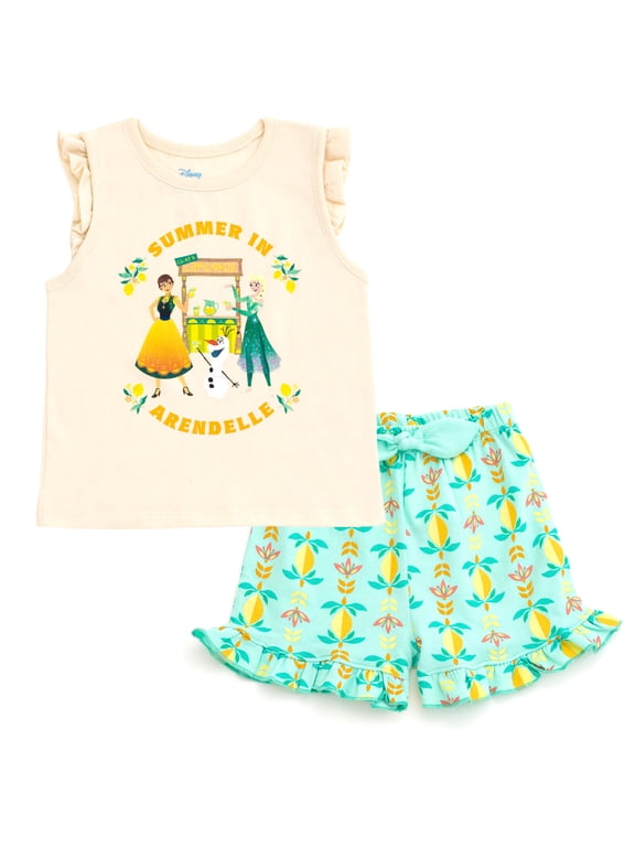 Frozen Toddler Girls' Sleeveless 2-Piece Tank Top and Shorts Set Ivory Mint