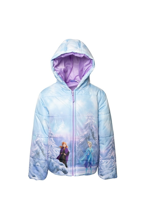 Frozen Elsa Princess Anna Olaf Toddler Girls Zip Up Puffer Jacket Toddler to Little Kid