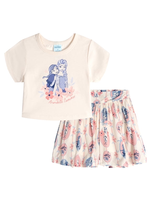 Frozen Toddler Girls' 2-Piece T-Shirt and Skort Set Anna Elsa Ivory