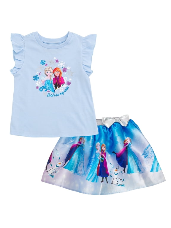 Frozen Toddler Girls' 2-Piece Sleeveless Top and Skirt Set Blue Elsa Anna