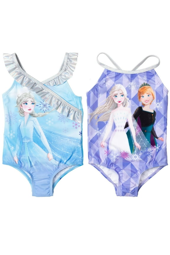 Elsa Princess Anna Toddler Girls 2 Pack Crossover One Piece Bathing Suits Toddler to Big Kid