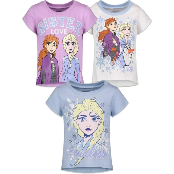 Disney Frozen Elsa Princess Anna Toddler Girls 3 Pack T-Shirts Toddler to Big Kid