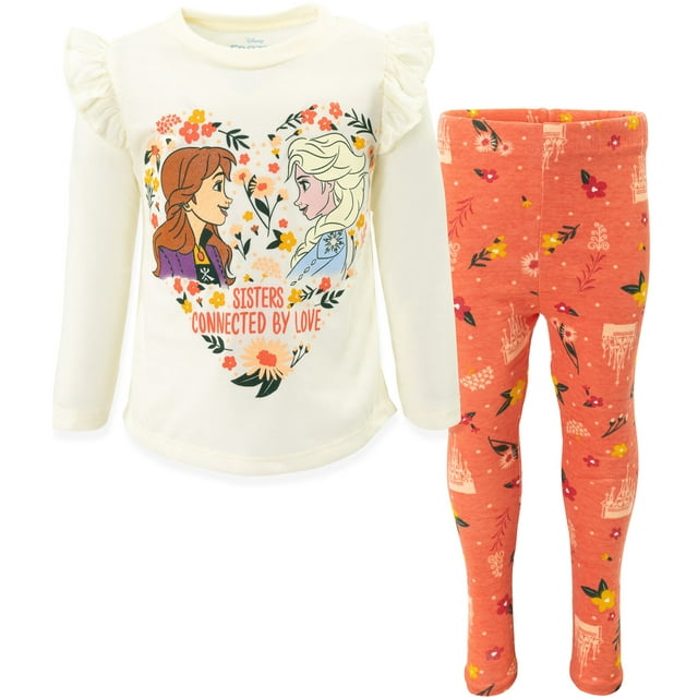 Disney Frozen Elsa Princess Anna Toddler Girls T-Shirt and Leggings Outfit Set Toddler to Little Kid