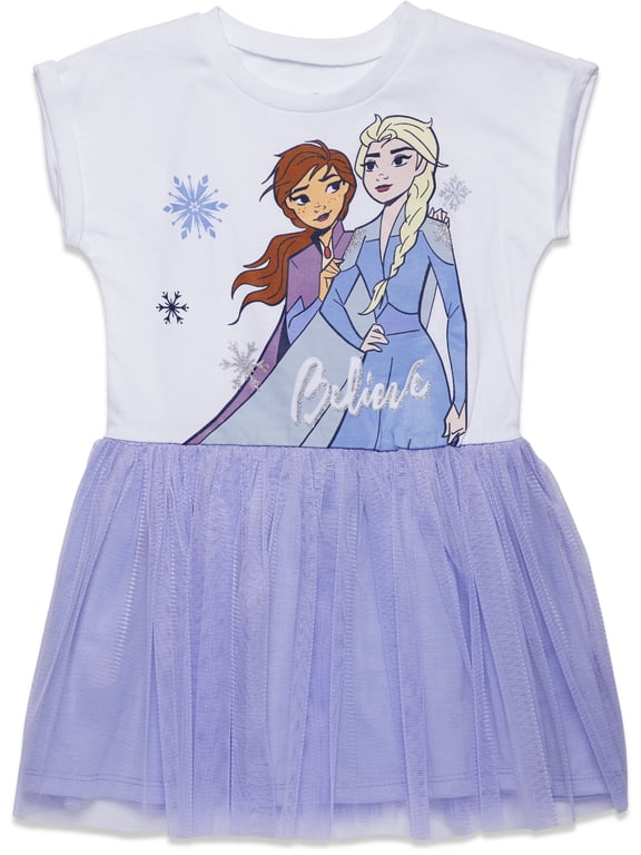 Frozen Toddler Girls' Short Sleeve Tutu Dress White Purple Anna Elsa