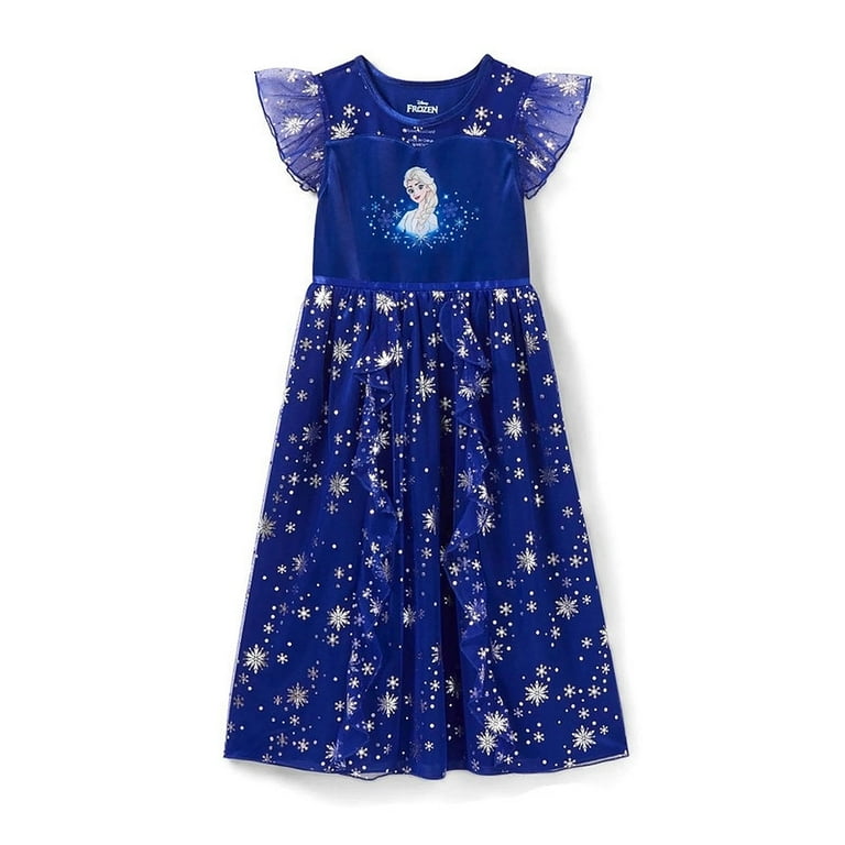 Disney Frozen Elsa Silver Foil Snowflakes Dark Blue Nightgown Size M 8 Walmart