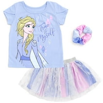 Disney Frozen Elsa Toddler Girls Cosplay T-Shirt Mesh Skirt and Scrunchie 3 Piece Outfit Set Toddler to Big Kid