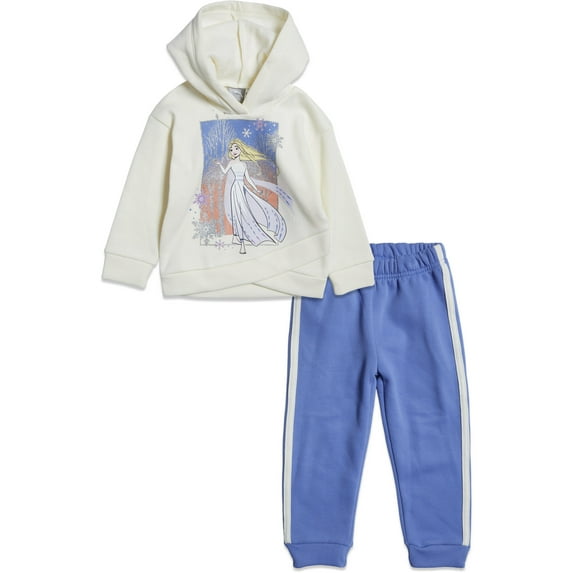 Disney Frozen Elsa Toddler Girls Fleece Pullover Crossover Hoodie and Pants Outfit Set Toddler to Little Kid