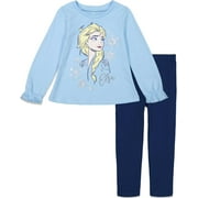 Disney Frozen Elsa Toddler Girls Long Sleeve Graphic T-Shirt & Leggings Light Blue 2T