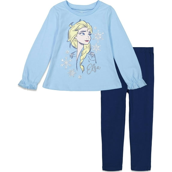 Disney Frozen Elsa Toddler Girls Long Sleeve Graphic T-Shirt & Leggings Light Blue 3T