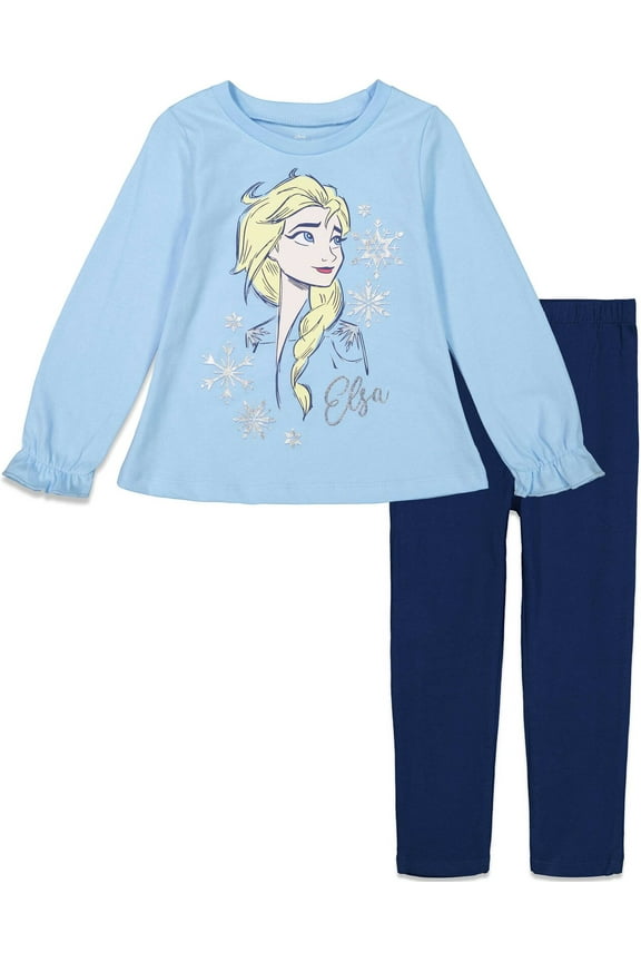 Frozen Elsa Toddler Girls Long Sleeve Graphic T-Shirt & Leggings Light Blue 4T