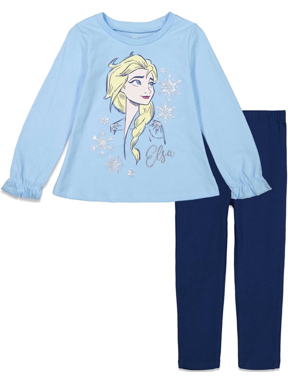 Frozen Elsa Toddler Girls Long Sleeve Graphic T-Shirt & Leggings Light Blue 5T