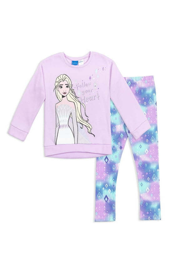 Frozen Elsa Toddler Girls Pullover French Terry Sweatshirt & Leggings Purple 4T