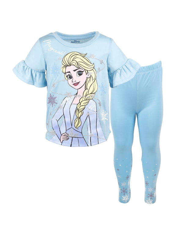 Frozen Toddler Girls' 2-Piece T-Shirt and Leggings Set Elsa Ice Blue