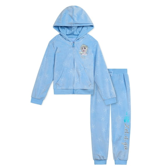 Disney Frozen Elsa Velour Zip Up Hoodie and Jogger Pants Outfit Set Toddler to Big Kid
