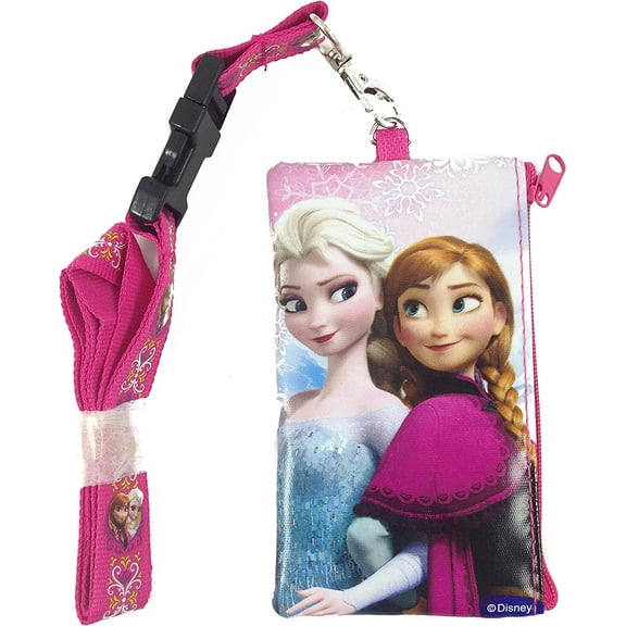 Disney Frozen Elsa and Anna KeyChain Lanyard Fastpass ID Ticket Holder Pink