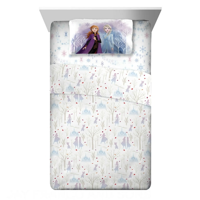 Disney Frozen Elsa and Anna Kids Twin Sheet Set, White and Blue ...