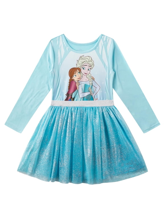 Frozen Elsa and Anna Long Sleeve Dress (Girls), Sizes 2T-10