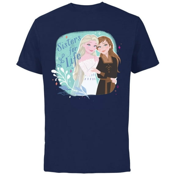 Disney Frozen Elsa and Anna Sisters for Life - Short Sleeve Cotton T-Shirt for Adults - Customized-Navy