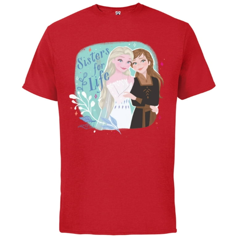 Disney Frozen Elsa and Anna Sisters for Life Short Sleeve Cotton T Shirt for Adults Customized Red