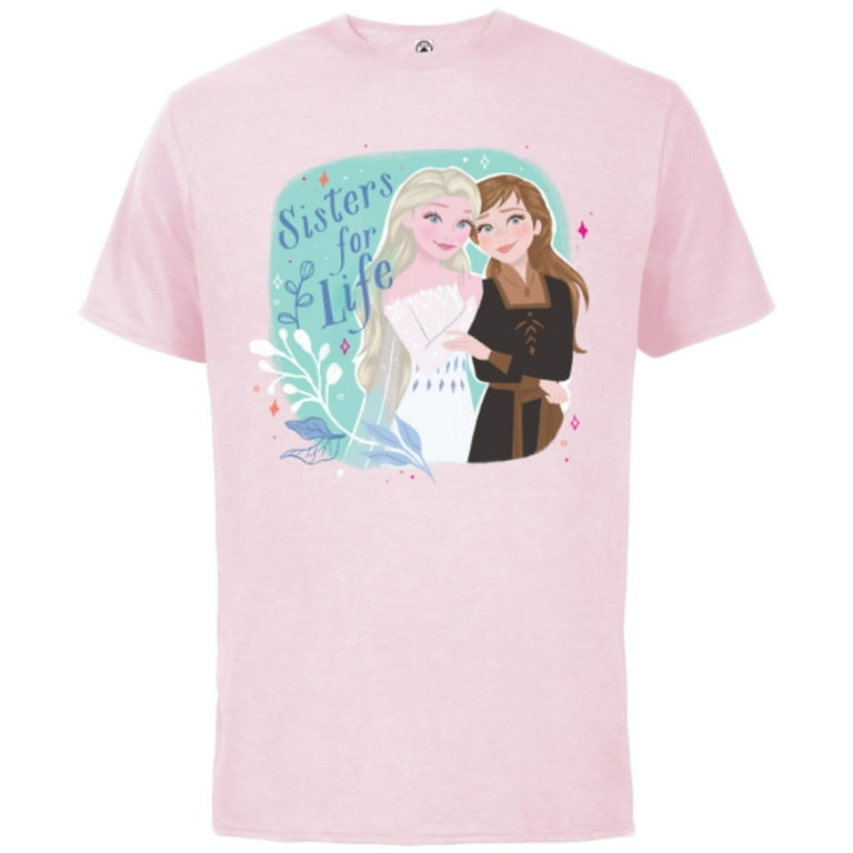 Disney Frozen Elsa and Anna Sisters for Life - Short Sleeve Cotton T-Shirt  for Adults - Customized-Soft Pink