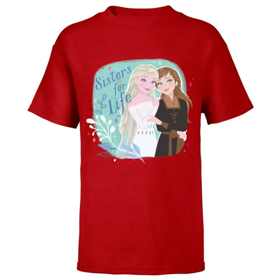 Disney Frozen Elsa and Anna Sisters for Life - Short Sleeve T-Shirt for Kids - Customized-Red