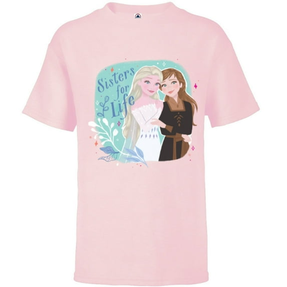 Disney Frozen Elsa and Anna Sisters for Life - Short Sleeve T-Shirt for Kids - Customized-Soft Pink