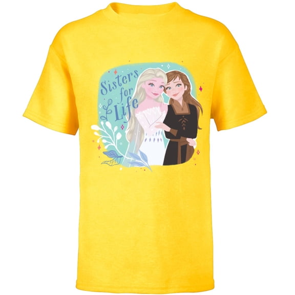 Disney Frozen Elsa and Anna Sisters for Life - Short Sleeve T-Shirt for Kids - Customized-Yellow
