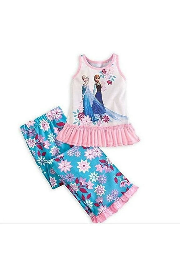 Frozen Elsa and Anna Tank Top and Cropped Pants Pajama Set, Size 9/10