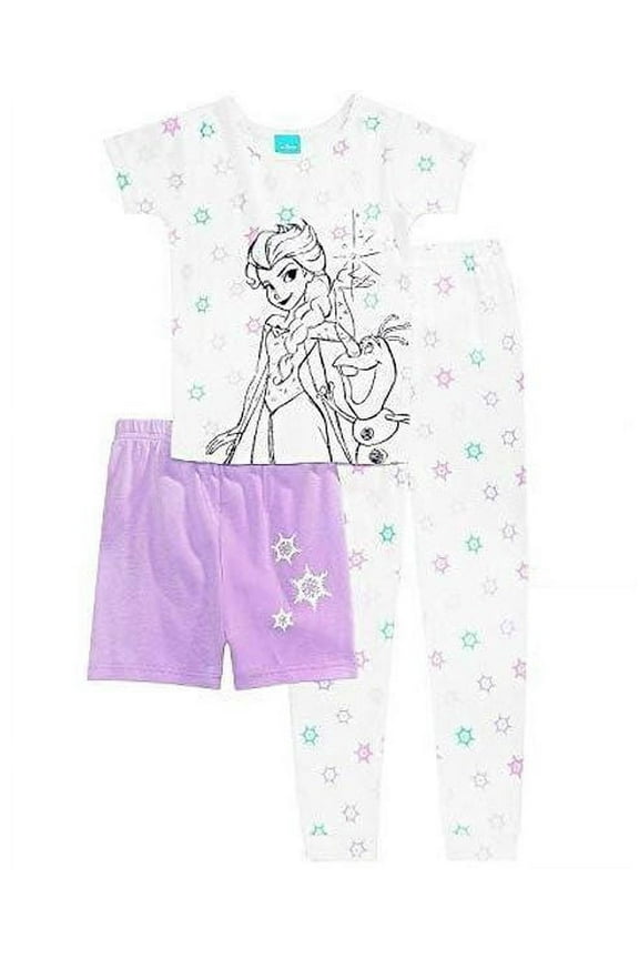 Frozen Elsa and Olaf 3-Piece Cotton Snowflake Pajama Set, Size 8