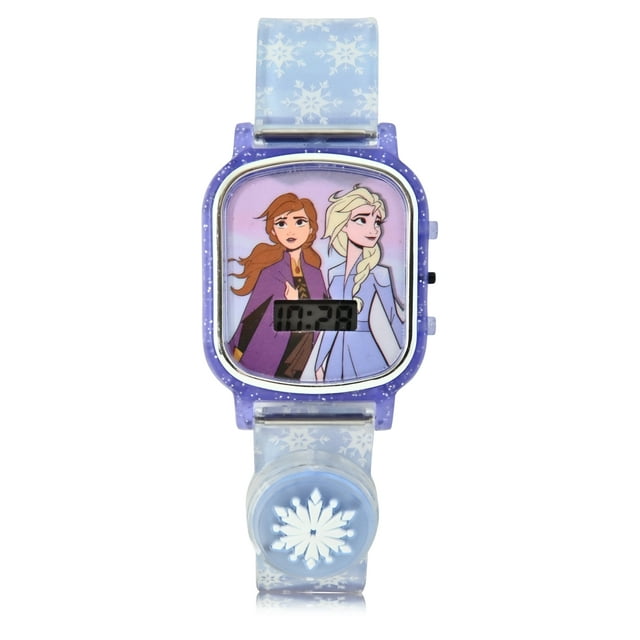Disney Frozen Female Child LCD Watch with Flashing Lights on a Silicone Strap (FZN4954WM)