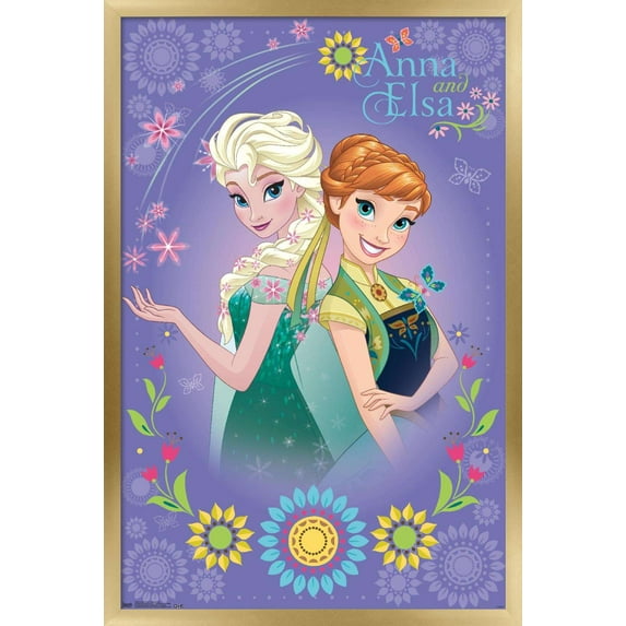 Disney Frozen Fever - Anna and Elsa Wall Poster, 14.725" x 22.375", Framed