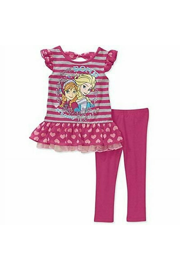 Frozen Girl 2 PC Short Sleeve Ruffle Tunic Shirt Legging Set Size 5T