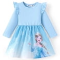 thumbnail image 1 of Disney Frozen Girl Dresses Elsa Graphic Blue Ruffle Long Sleeves Dress Character Gifts Kids 8-9Y, 1 of 10