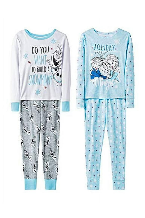 Frozen Girl's Anna, Elsa and Olaf Holiday Magic 4-Piece Pajama Set, Size 4